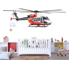 Load image into Gallery viewer, Red and Black Helicopter Wall Decal for Kids | Aviation Nursery Peel &amp; Stick Wall Sticker | Large Removable Helicopter Mural for Boys