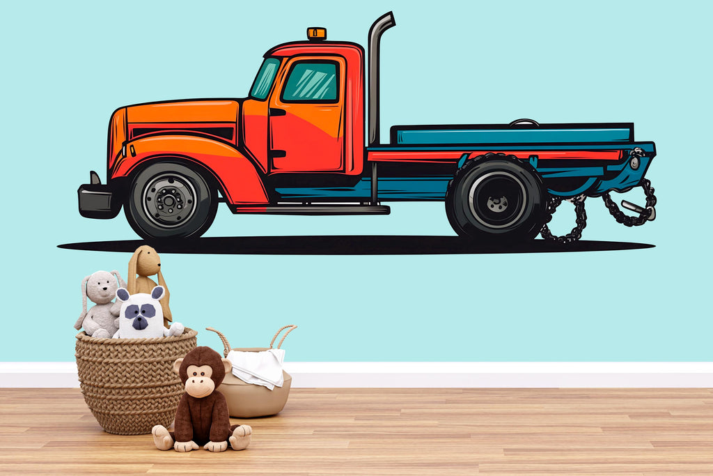 Colorful Tow Truck Wall Decal for Kids | Bold Cartoon Tow Truck Nursery Wall Sticker | Large Removable Peel & Stick Boys Room Mural