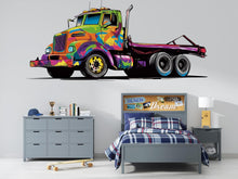 Load image into Gallery viewer, Colorful Graffiti Tow Truck Wall Decal for Kids | Bright Truck Wall Sticker for Boys Bedroom | Large Removable Peel &amp; Stick Vehicle Mural