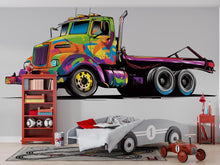 Load image into Gallery viewer, Colorful Graffiti Tow Truck Wall Decal for Kids | Bright Truck Wall Sticker for Boys Bedroom | Large Removable Peel &amp; Stick Vehicle Mural