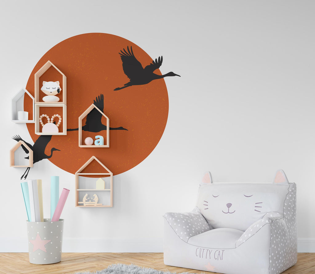 Sun Bird Wall Decal, Nursery Sunset Boho Circle Decor, Bed Arch Sticker, Hedboard Wall Decal, Wall Decal, Arch Wall Decal Sticker 1017RS