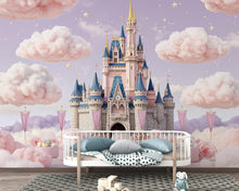 Load image into Gallery viewer, Princess Castle Wallpaper | Watercolor Cloud Wonderland Wall Mural | Fairytale Castle Palace Kids Room Decor | Magical Fairytale Art 217DE