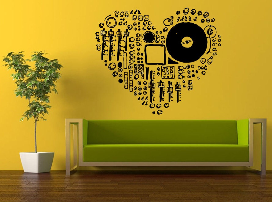 Wall Decal Vinyl Sticker Decals Peal And Stick Cheap Free Shipping Dj Mixer Vinyl Record Player Music L441