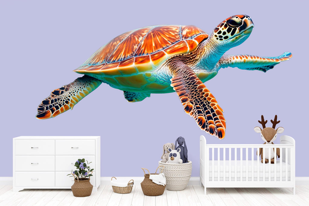 Sea Turtle Wall Decal | Realistic Ocean Turtle Wall Sticker for Kids Room | Peel & Stick Nursery Mural | Underwater Marine Animal Decor
