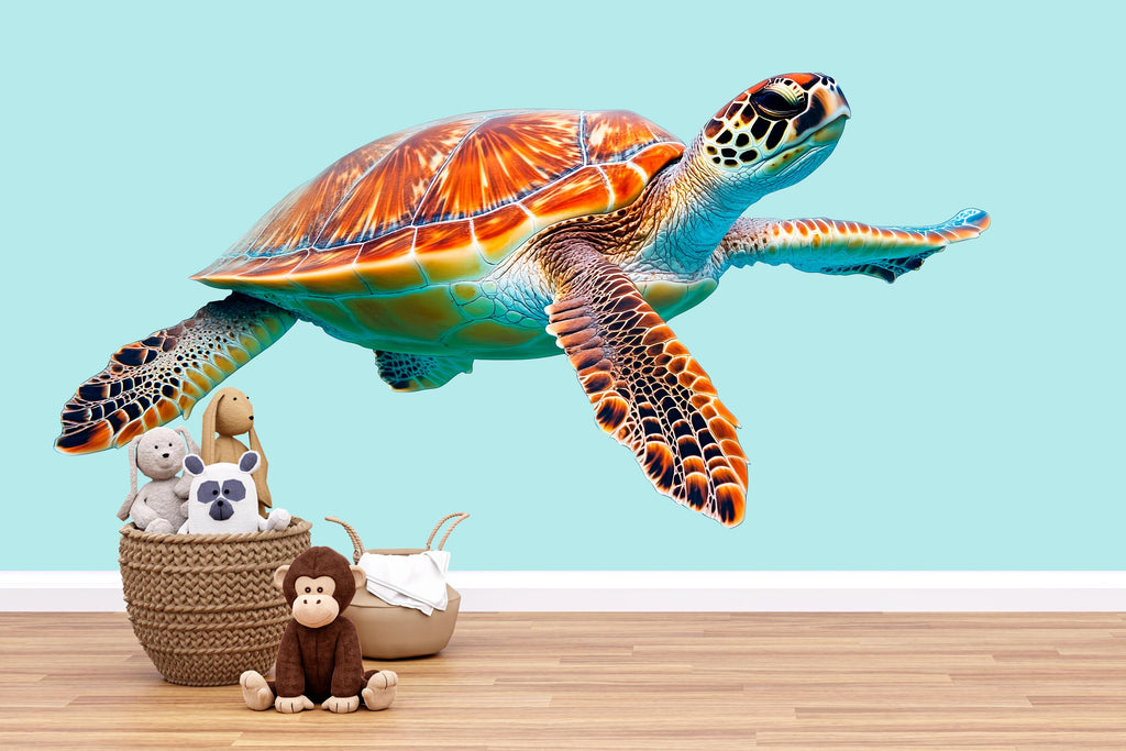 Sea Turtle Wall Decal | Realistic Ocean Turtle Wall Sticker for Kids Room | Peel & Stick Nursery Mural | Underwater Marine Animal Decor