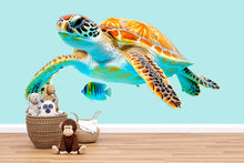 Load image into Gallery viewer, Tropical Sea Turtle Wall Decal with Fish | Bright Ocean Wall Sticker for Kids Room | Peel &amp; Stick Nursery Mural | Underwater Beach Theme