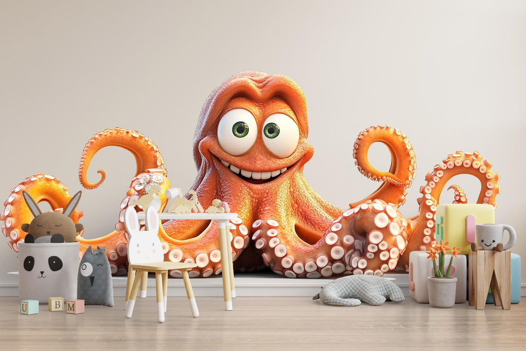 Cute Octopus Wall Decal for Kids Room | Smiling Orange Ocean Animal Sticker | Peel & Stick Nursery Wall Art | Playroom Sea Creature Mural
