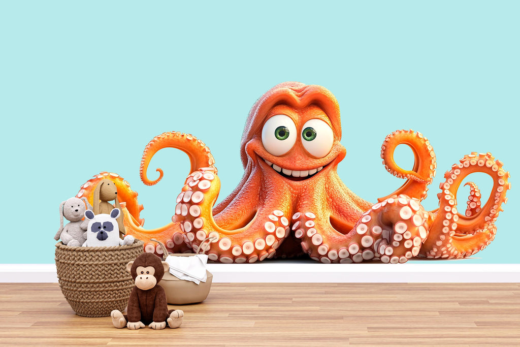 Cute Octopus Wall Decal for Kids Room | Smiling Orange Ocean Animal Sticker | Peel & Stick Nursery Wall Art | Playroom Sea Creature Mural