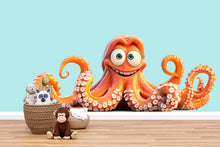 Load image into Gallery viewer, Cute Octopus Wall Decal for Kids Room | Smiling Orange Ocean Animal Sticker | Peel &amp; Stick Nursery Wall Art | Playroom Sea Creature Mural