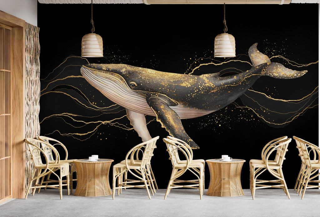 Whale wallpaper Restaurant Watercolor Wall Mural – Underwater Coral Peel stick decor Ocean wall decal, Fish art Kids Room or Nursery 1002RS