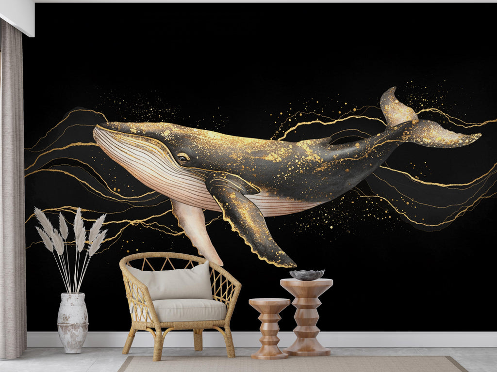 Whale wallpaper Restaurant Watercolor Wall Mural – Underwater Coral Peel stick decor Ocean wall decal, Fish art Kids Room or Nursery 1002RS