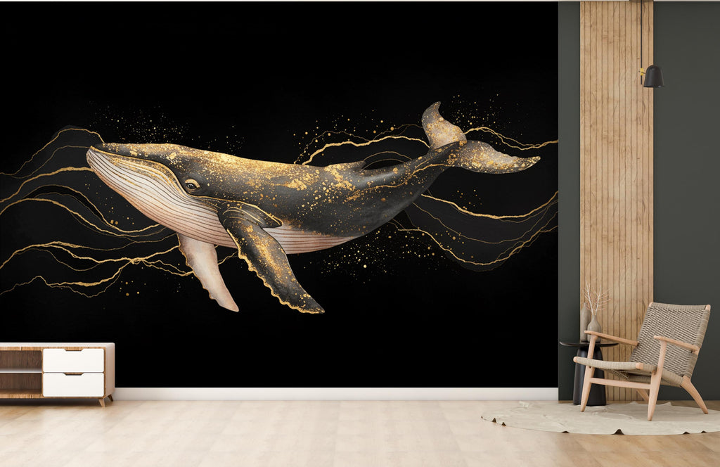 Whale wallpaper Restaurant Watercolor Wall Mural – Underwater Coral Peel stick decor Ocean wall decal, Fish art Kids Room or Nursery 1002RS