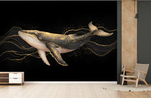 Load image into Gallery viewer, Whale wallpaper Restaurant Watercolor Wall Mural – Underwater Coral Peel stick decor Ocean wall decal, Fish art Kids Room or Nursery 1002RS