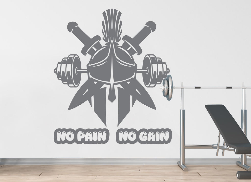Spartan Helmet Gym Wall Decal Barbell fitness No Pain No Gain Decor Workout Art Vinyl Gym Stickers Bedroom Gym Workout 216DE