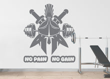 Load image into Gallery viewer, Spartan Helmet Gym Wall Decal Barbell fitness No Pain No Gain Decor Workout Art Vinyl Gym Stickers Bedroom Gym Workout 216DE