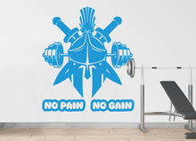 Load image into Gallery viewer, Spartan Helmet Gym Wall Decal Barbell fitness No Pain No Gain Decor Workout Art Vinyl Gym Stickers Bedroom Gym Workout 216DE