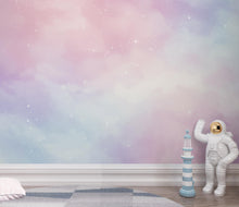 Load image into Gallery viewer, Pastel Space Nursery Wall Art, Watercolor Stars and Nebula Print, Soft Celestial Decor for Baby Room, Pink Blue Neutral Space Art 218DE