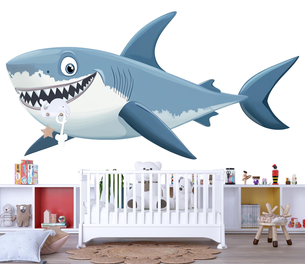 Smiling Shark Wall Decal for Kids Room | Ocean Nursery Sticker | Large Peel & Stick Sea Animal Mural | Boys Bedroom Décor