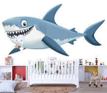 Load image into Gallery viewer, Smiling Shark Wall Decal for Kids Room | Ocean Nursery Sticker | Large Peel &amp; Stick Sea Animal Mural | Boys Bedroom Décor