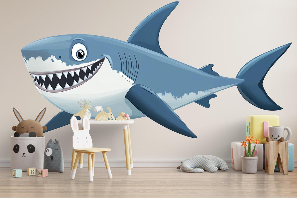 Smiling Shark Wall Decal for Kids Room | Ocean Nursery Sticker | Large Peel & Stick Sea Animal Mural | Boys Bedroom Décor