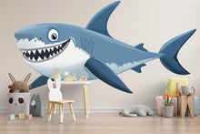 Load image into Gallery viewer, Smiling Shark Wall Decal for Kids Room | Ocean Nursery Sticker | Large Peel &amp; Stick Sea Animal Mural | Boys Bedroom Décor