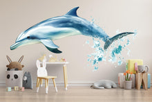Load image into Gallery viewer, Watercolor Dolphin Wall Decal for Kids Room | Ocean Nursery Wall Sticker | Peel &amp; Stick Sea Animal Mural | Baby Room Decor | Playroom