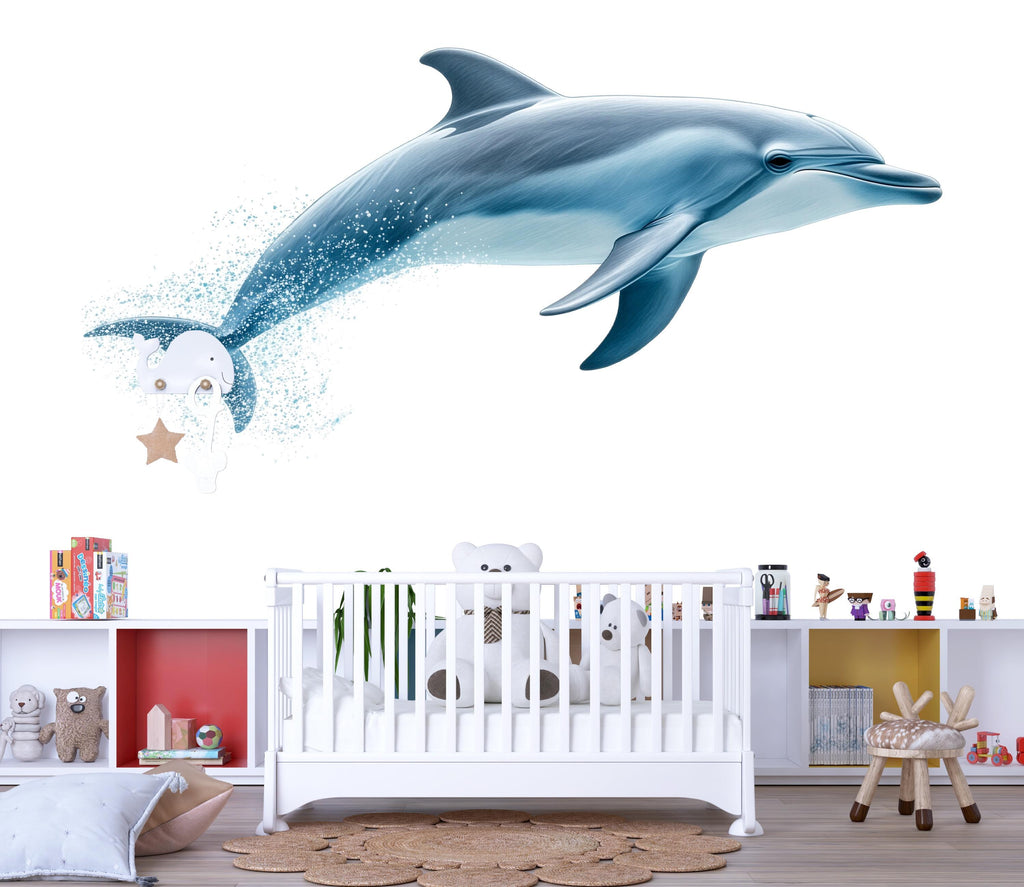 Realistic Dolphin Wall Decal for Kids Room | Ocean Nursery Peel & Stick Wall Sticker | Sea Animal Mural Decor | Playroom Underwater Art
