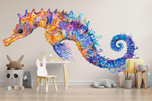 Load image into Gallery viewer, Watercolor Seahorse Wall Decal for Kids Room | Ocean Nursery Peel &amp; Stick Wall Sticker | Colorful Sea Animal Mural | Playroom Underwater