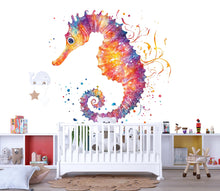 Load image into Gallery viewer, Colorful Watercolor Seahorse Wall Decal | Ocean Nursery Peel And Stick Wall Sticker | Under The Sea Kids Room Decor | Baby Room Wall Art
