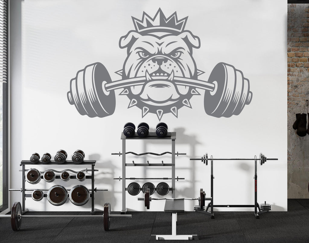 Bulldog King Gym Wall Decal Barbell fitness Dog Gym Decor Workout Art Vinyl Gym Stickers Bedroom Gym Workout 230DE
