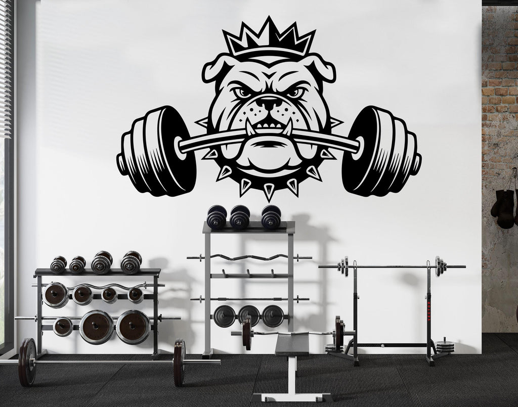 Bulldog King Gym Wall Decal Barbell fitness Dog Gym Decor Workout Art Vinyl Gym Stickers Bedroom Gym Workout 230DE
