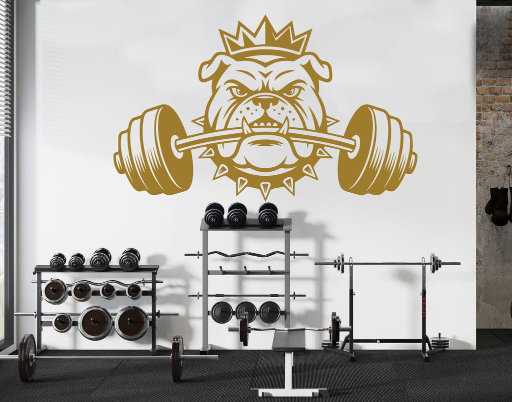 Bulldog King Gym Wall Decal Barbell fitness Dog Gym Decor Workout Art Vinyl Gym Stickers Bedroom Gym Workout 230DE