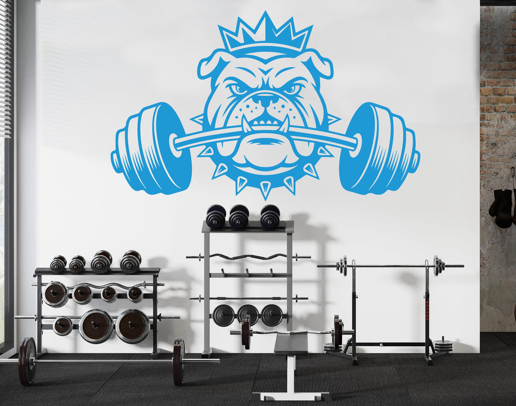 Bulldog King Gym Wall Decal Barbell fitness Dog Gym Decor Workout Art Vinyl Gym Stickers Bedroom Gym Workout 230DE