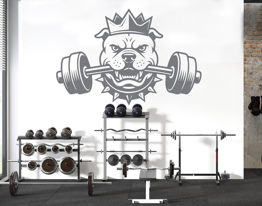 Pitbull King Gym Wall Decal Barbell fitness Dog Gym Decor Workout Art Vinyl Gym Stickers Bedroom Gym Workout 231DE