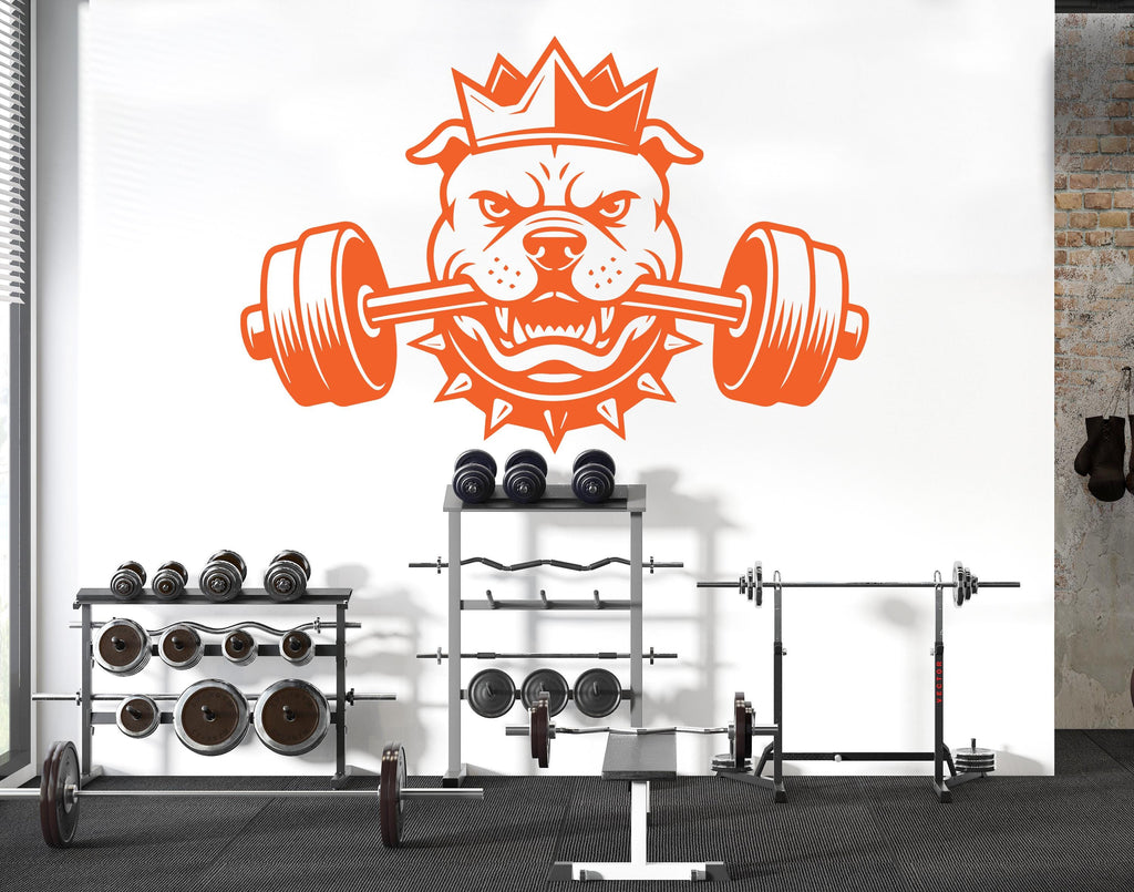 Pitbull King Gym Wall Decal Barbell fitness Dog Gym Decor Workout Art Vinyl Gym Stickers Bedroom Gym Workout 231DE