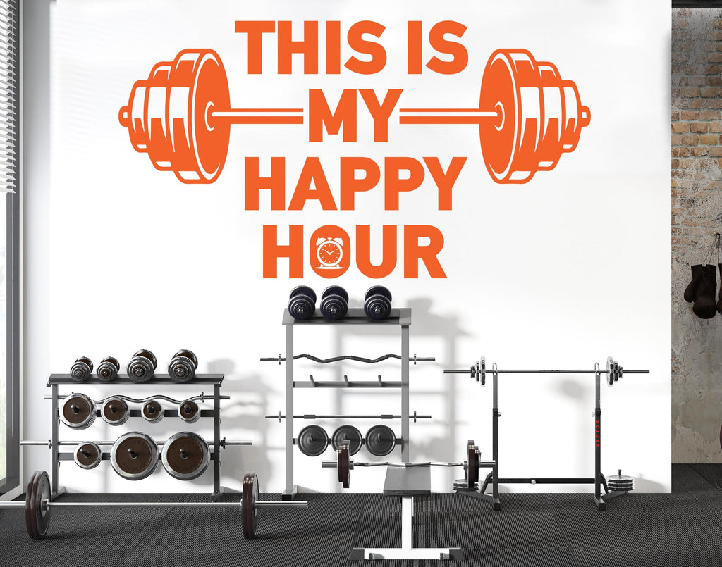 This is my Happy Hour Gym Wall Decal Barbell fitness Decor Workout Art Vinyl Gym Wall Stickers Bedroom Gym Workout Workout Motivation 234DE