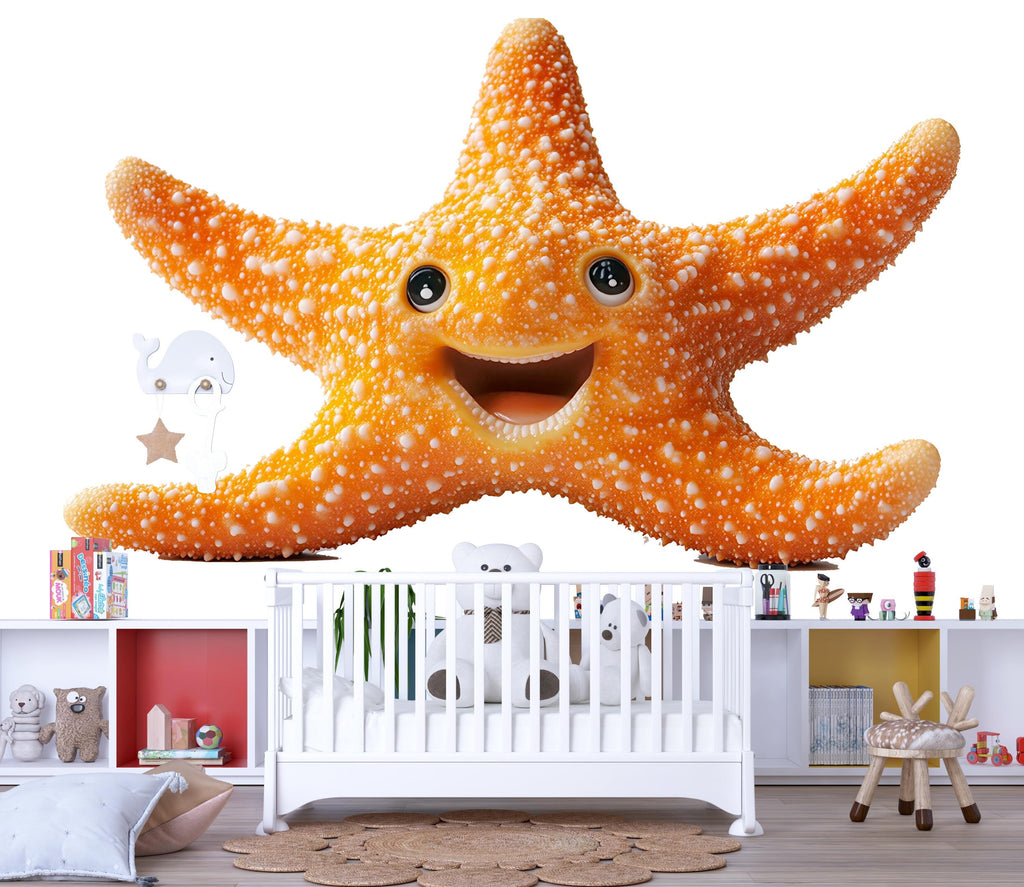 Smiling Starfish Wall Decal | Cute Ocean Nursery Peel And Stick Wall Sticker | Happy Sea Star Kids Room Decor | Baby Nursery Wall Art