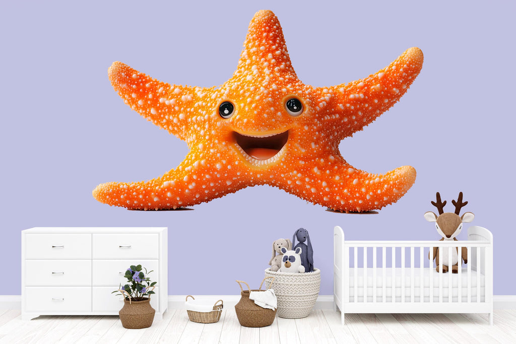 Smiling Starfish Wall Decal | Cute Ocean Nursery Peel And Stick Wall Sticker | Happy Sea Star Kids Room Decor | Baby Nursery Wall Art