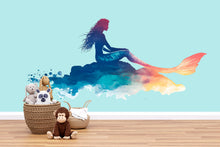 Load image into Gallery viewer, Watercolor Mermaid Wall Decal For Nursery Or Kids Room, Ocean Fantasy Wall Sticker, Under The Sea Girl Bedroom Decor, Peel And Stick Wall
