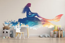 Load image into Gallery viewer, Watercolor Mermaid Wall Decal For Nursery Or Kids Room, Ocean Fantasy Wall Sticker, Under The Sea Girl Bedroom Decor, Peel And Stick Wall