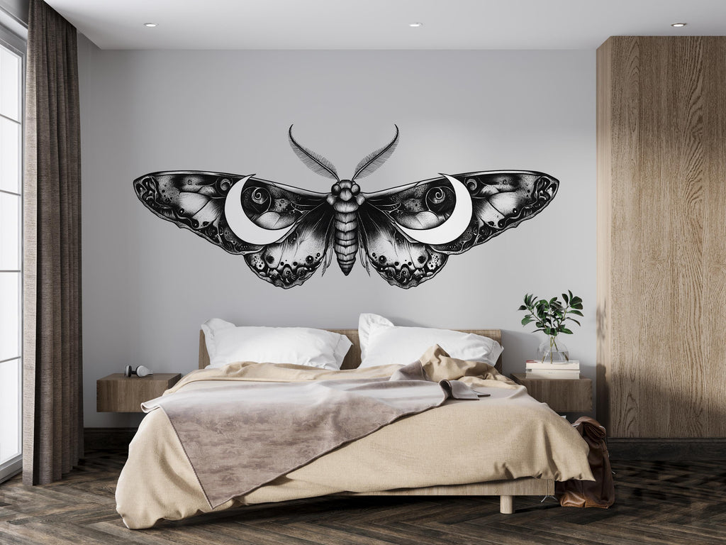 Gothic Lunar Moth Wall Decal, Moon Moth Wall Sticker, Dark Botanical Wall Art, Celestial Insect Wall Decor, Peel And Stick Wall Decal