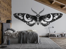 Load image into Gallery viewer, Gothic Lunar Moth Wall Decal, Moon Moth Wall Sticker, Dark Botanical Wall Art, Celestial Insect Wall Decor, Peel And Stick Wall Decal