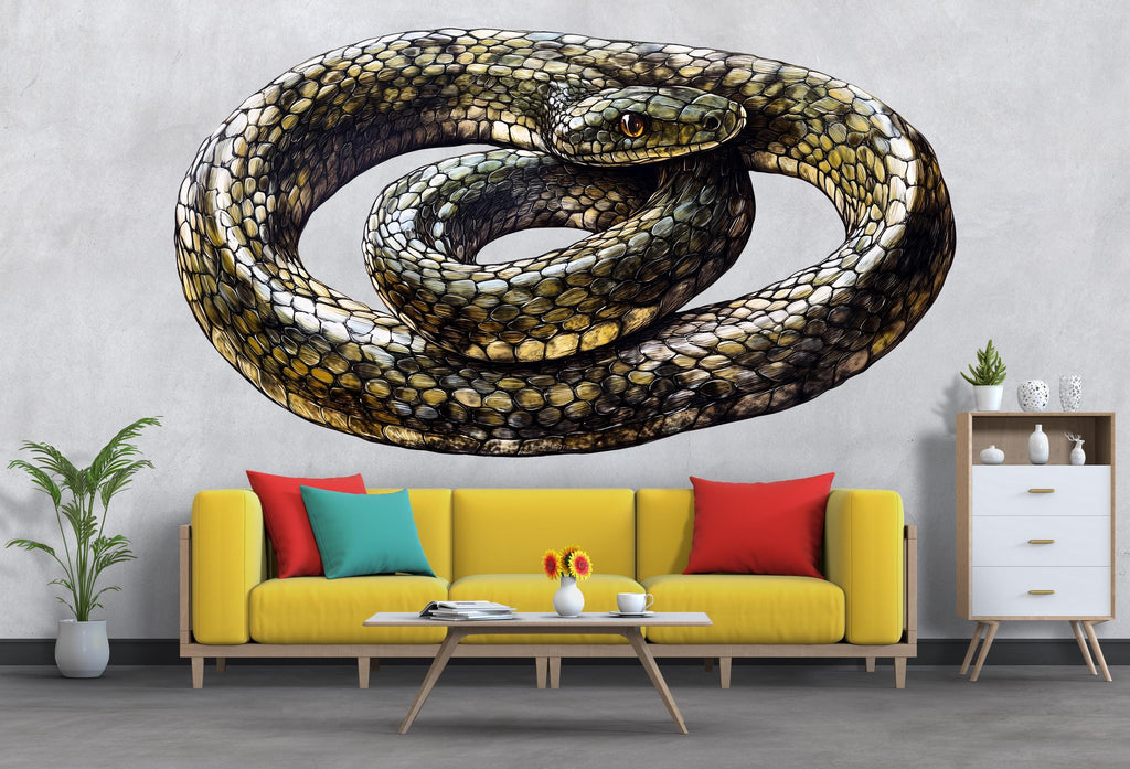 Coiled Snake Wall Decal, Realistic Snake Wall Sticker, Serpent Wall Art, Dark Animal Wall Decor, Gothic Nature Peel And Stick Decal