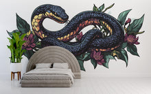 Load image into Gallery viewer, Floral Snake Wall Decal, Botanical Serpent Wall Sticker, Elegant Snake Wall Art, Dark Floral Nature Decor, Peel And Stick Wall Decal