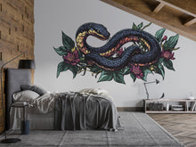 Load image into Gallery viewer, Floral Snake Wall Decal, Botanical Serpent Wall Sticker, Elegant Snake Wall Art, Dark Floral Nature Decor, Peel And Stick Wall Decal