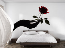 Load image into Gallery viewer, Black Hand Red Rose Wall Decal, Dark Romantic Wall Art Sticker, Gothic Floral Wall Decor, Surreal Rose Wall Decal, Peel And Stick Art