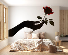 Load image into Gallery viewer, Black Hand Red Rose Wall Decal, Dark Romantic Wall Art Sticker, Gothic Floral Wall Decor, Surreal Rose Wall Decal, Peel And Stick Art
