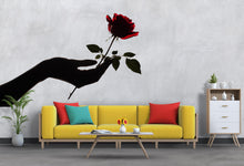 Load image into Gallery viewer, Black Hand Red Rose Wall Decal, Dark Romantic Wall Art Sticker, Gothic Floral Wall Decor, Surreal Rose Wall Decal, Peel And Stick Art