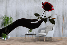 Load image into Gallery viewer, Black Hand Red Rose Wall Decal, Dark Romantic Wall Art Sticker, Gothic Floral Wall Decor, Surreal Rose Wall Decal, Peel And Stick Art