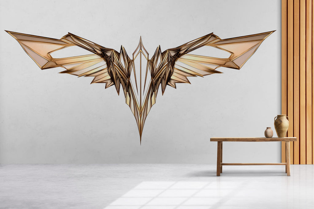 Abstract Wing Wall Decal, Modern Gold Wings Wall Sticker, Luxury Angel Wing Wall Art, Geometric Wing Wall Decor, Peel And Stick Decal